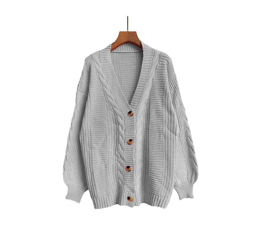 Puff Sleeve V-Neck Cable Knit Cardigan