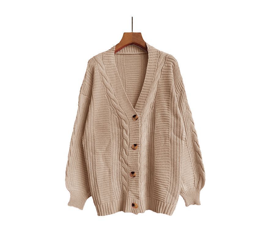 Puff Sleeve V-Neck Cable Knit Cardigan
