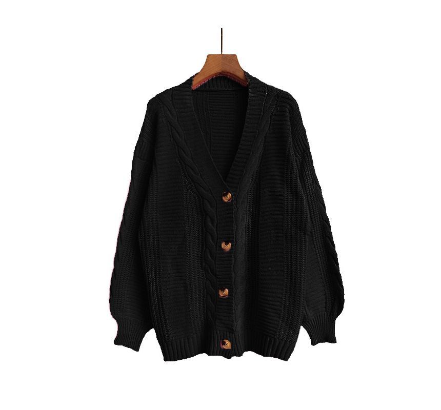 Puff Sleeve V-Neck Cable Knit Cardigan