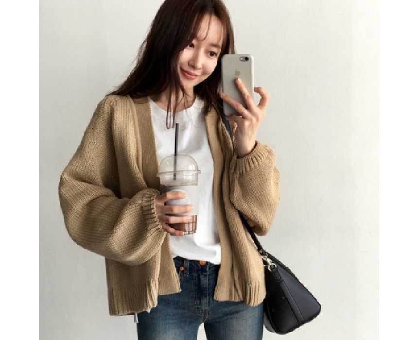 Balloon Sleeve Open Front Cardigan