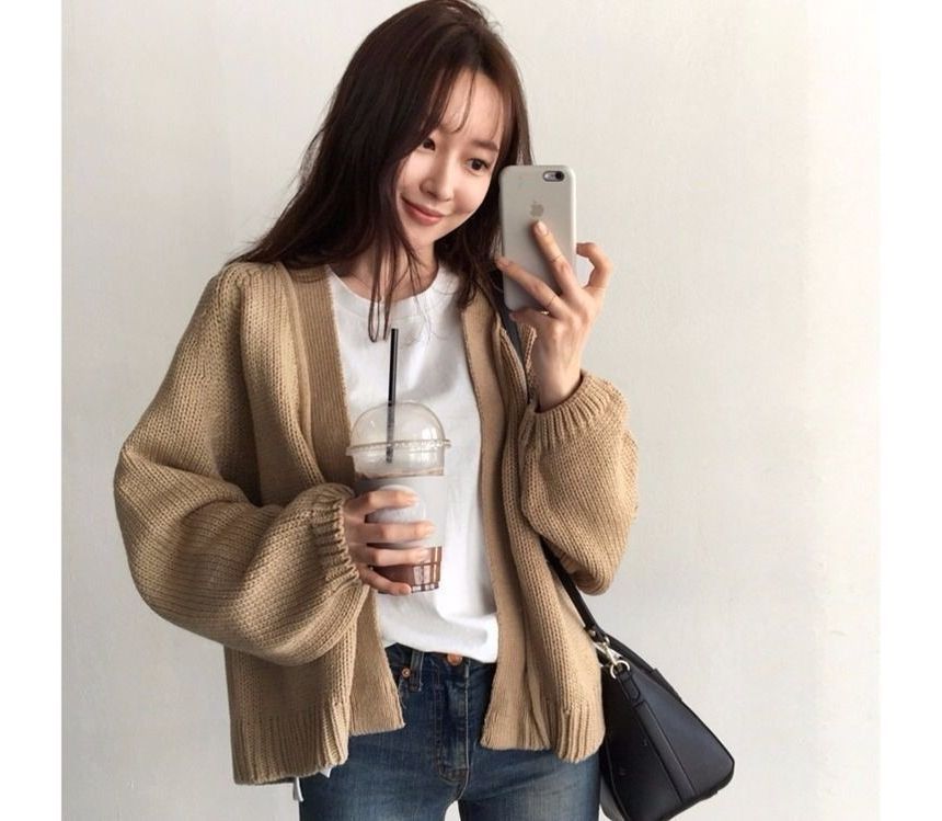 Balloon Sleeve Open Front Cardigan