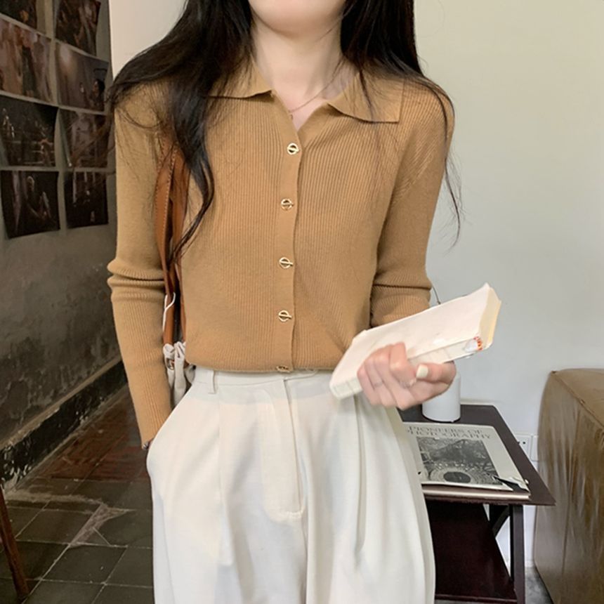 Collared Plain Cardigan