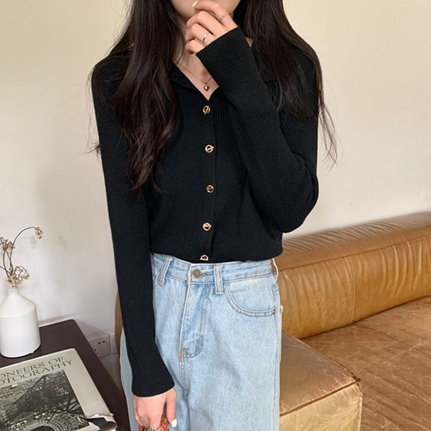 Collared Plain Cardigan