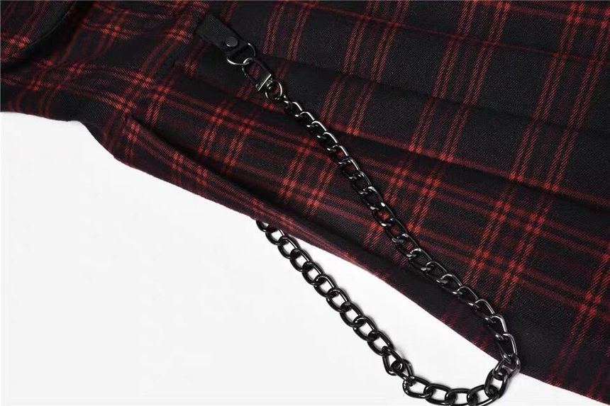 Thin Strap Check Midi A-Line Dress