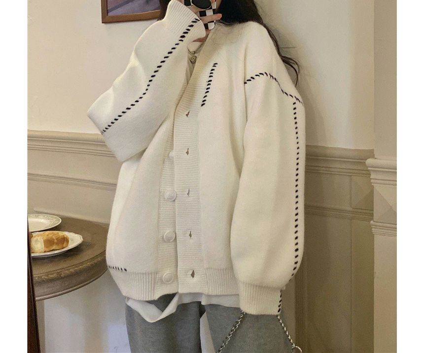 Contrast Stitch V-Neck Cardigan