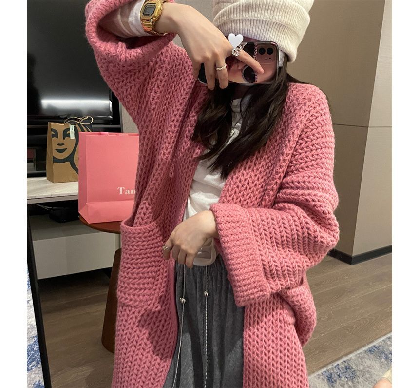 Midi Open Front Plain Cardigan
