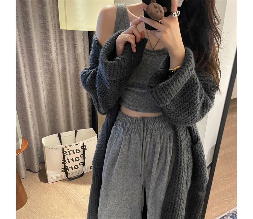 Midi Open Front Plain Cardigan