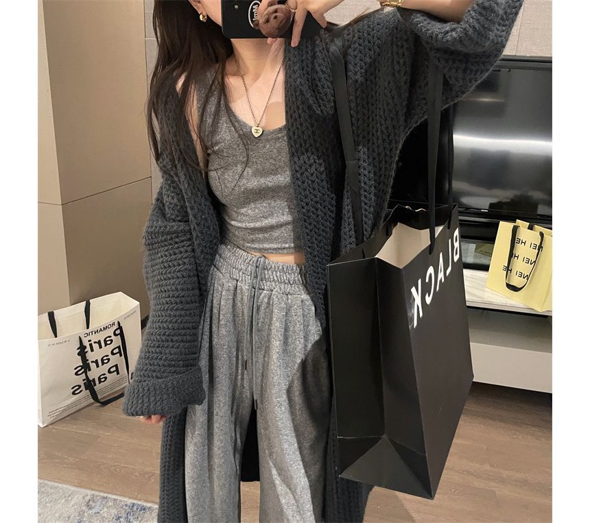 Midi Open Front Plain Cardigan
