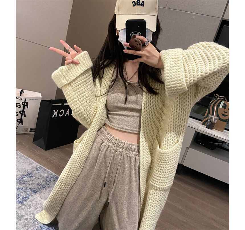 Midi Open Front Plain Cardigan