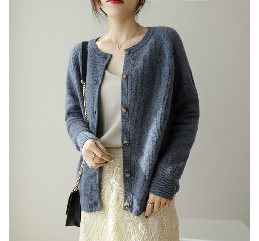 Crew Neck Plain Cardigan