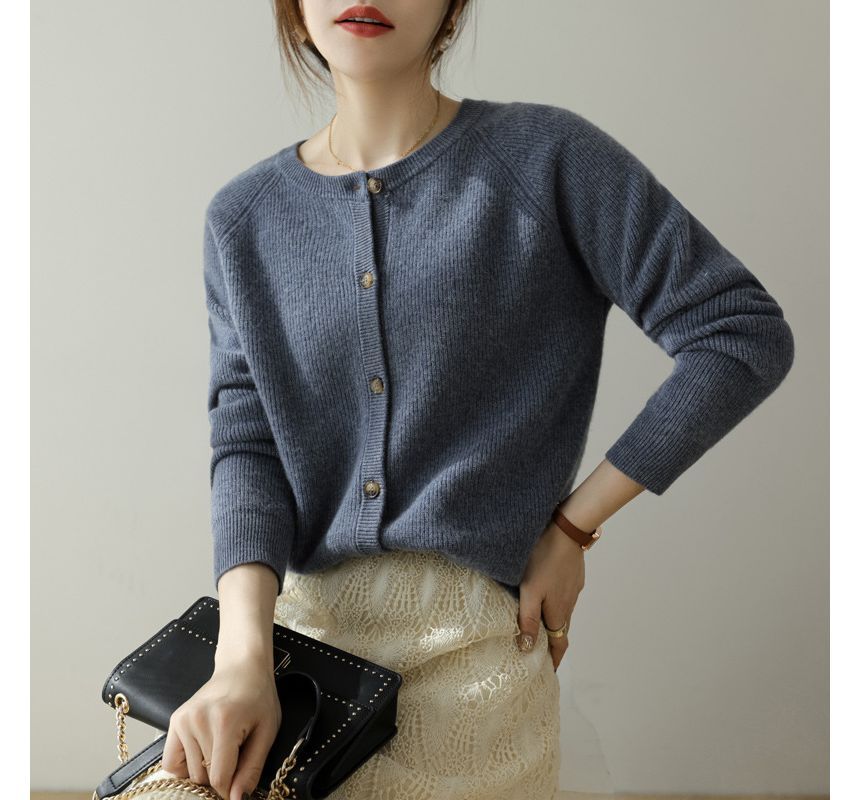 Crew Neck Plain Cardigan
