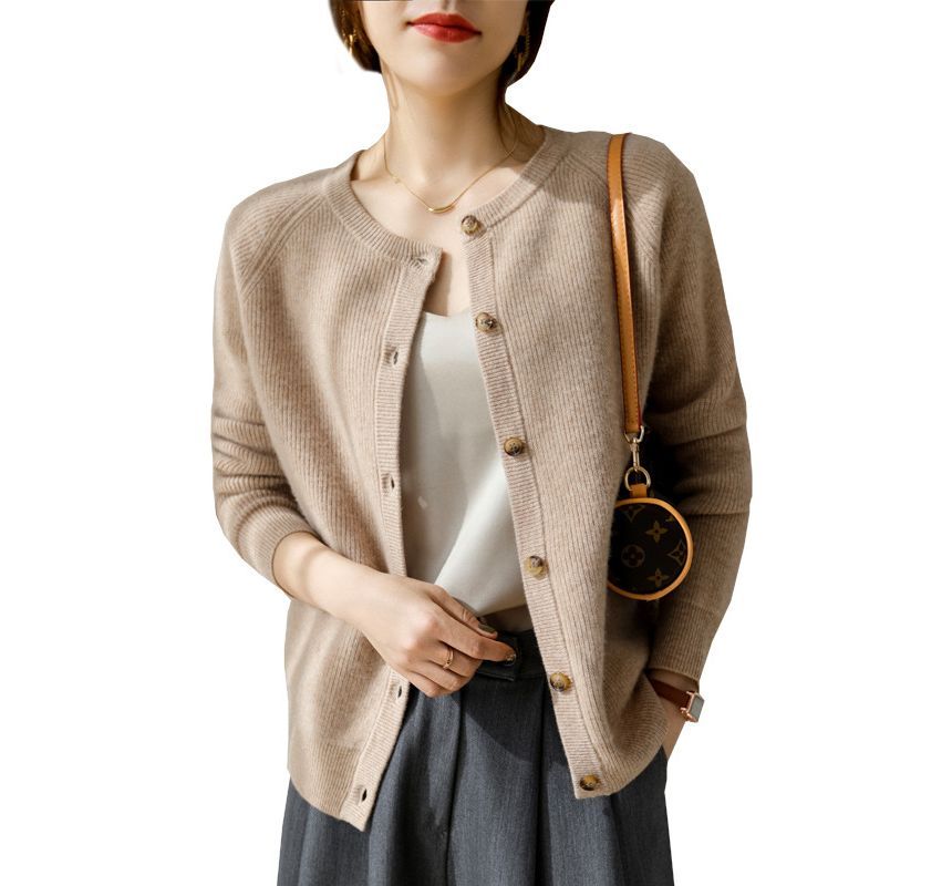 Crew Neck Plain Cardigan