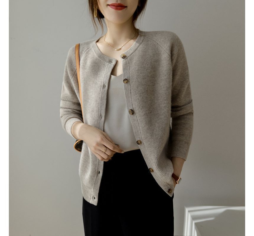 Crew Neck Plain Cardigan