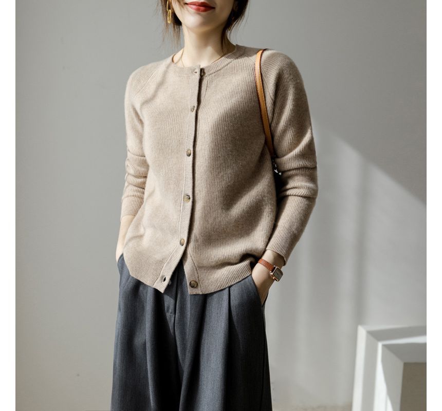 Crew Neck Plain Cardigan