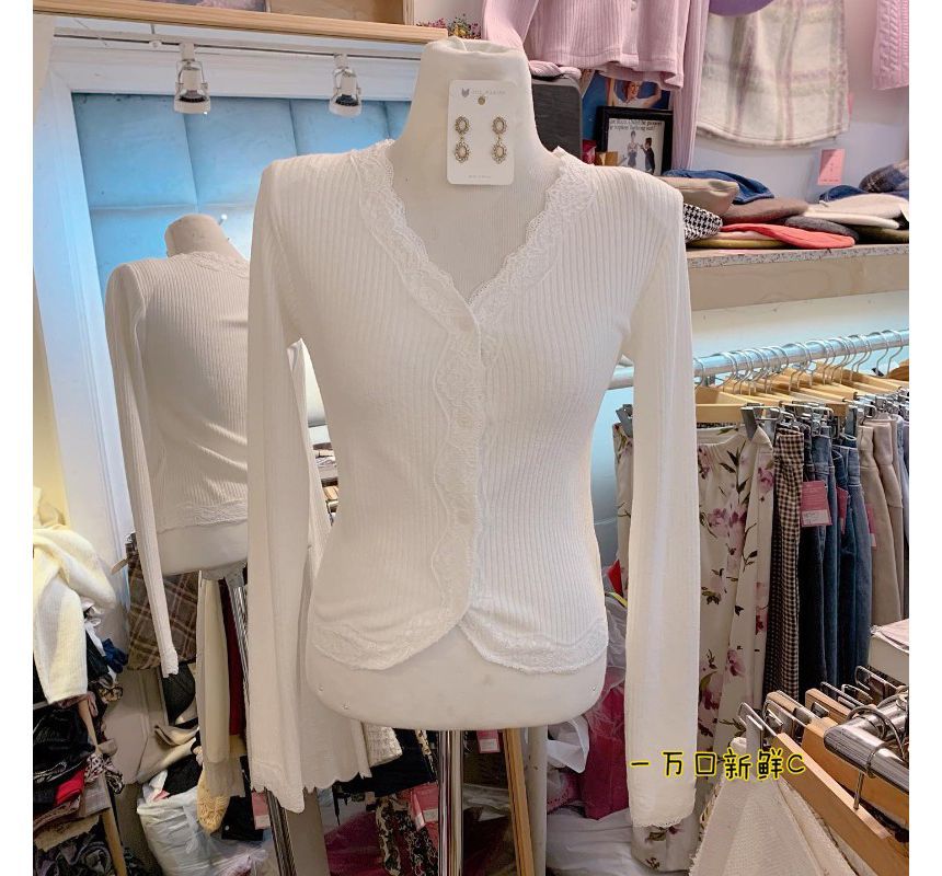 Cable Knit V-Neck Oversized Cardigan and Lace Top