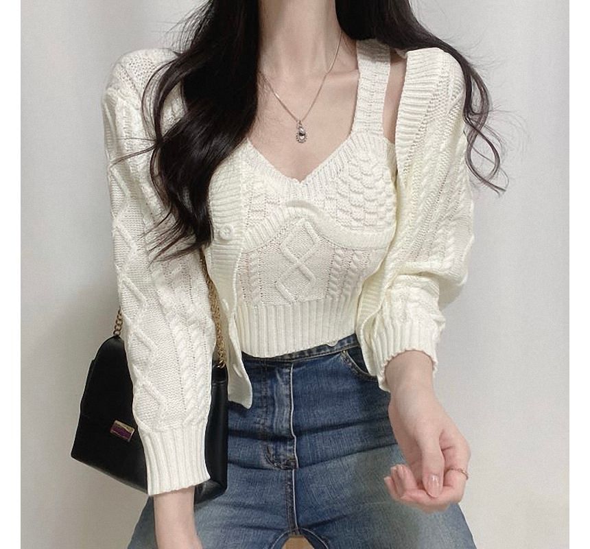 Set: Halter Crop Top and V-Neck Cardigan