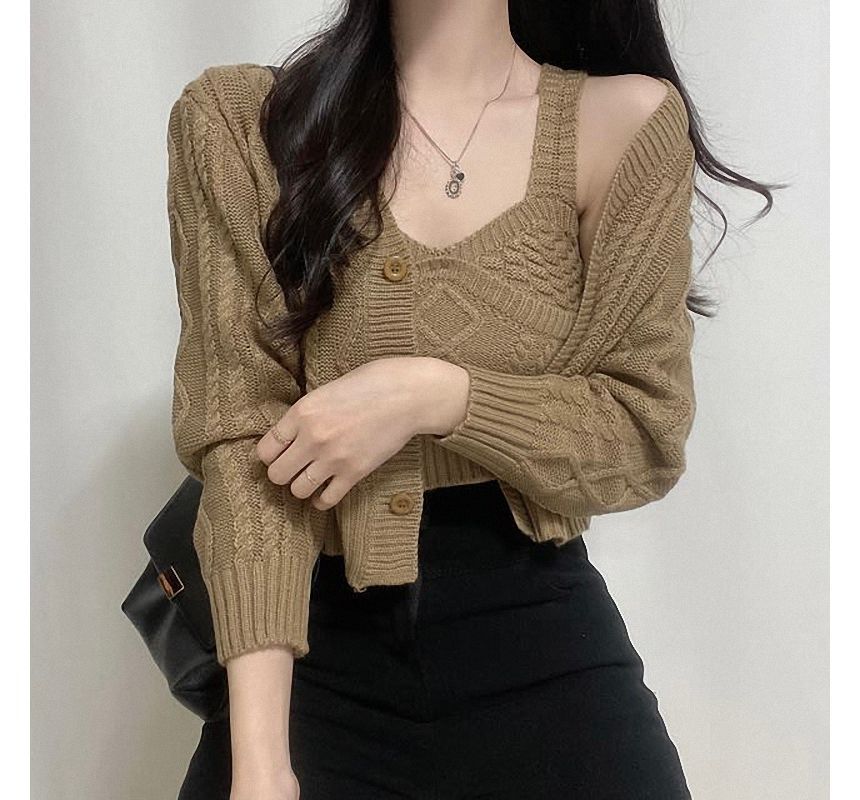 Set: Halter Crop Top and V-Neck Cardigan