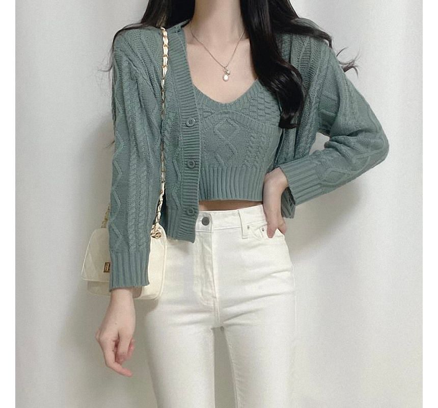 Set: Halter Crop Top and V-Neck Cardigan