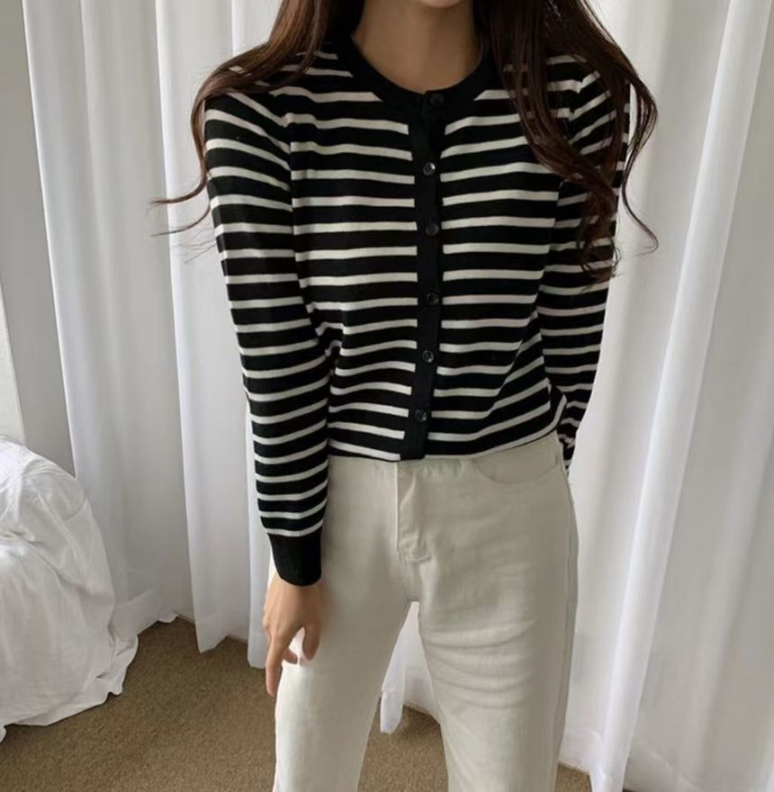 Striped Button-Up Cardigan