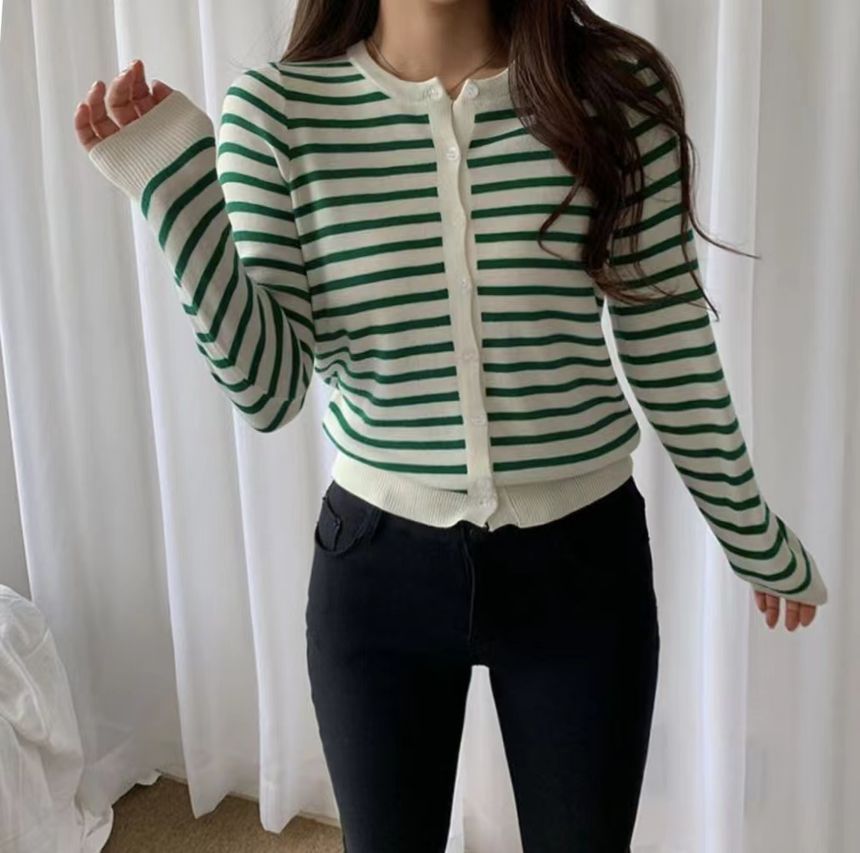 Striped Button-Up Cardigan
