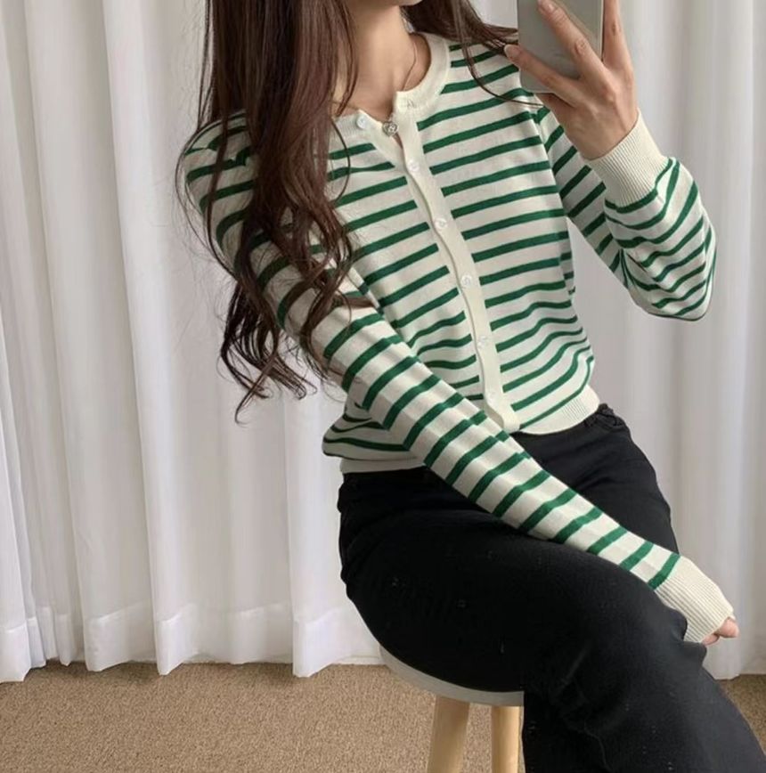 Striped Button-Up Cardigan