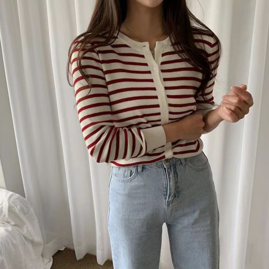 Striped Button-Up Cardigan