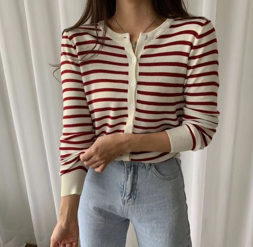Striped Button-Up Cardigan