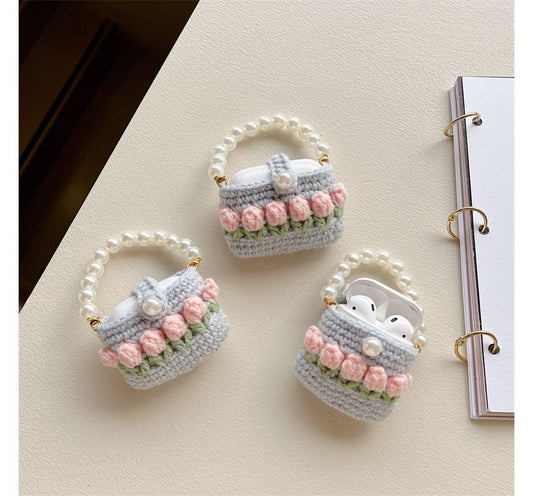 Tulip Knit Faux Pearl AirPods / Pro Earphone Case Skin