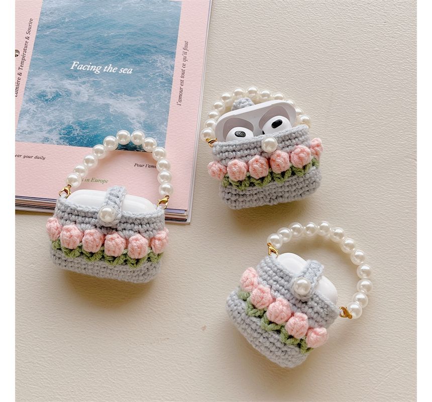 Tulip Knit Faux Pearl AirPods / Pro Earphone Case Skin