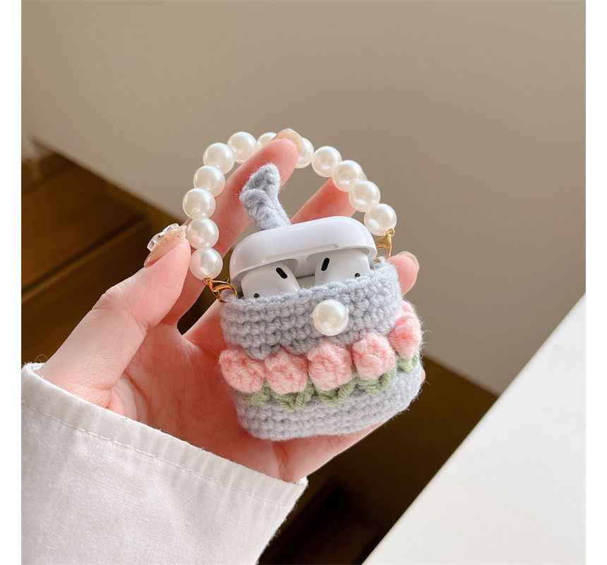 Tulip Knit Faux Pearl AirPods / Pro Earphone Case Skin
