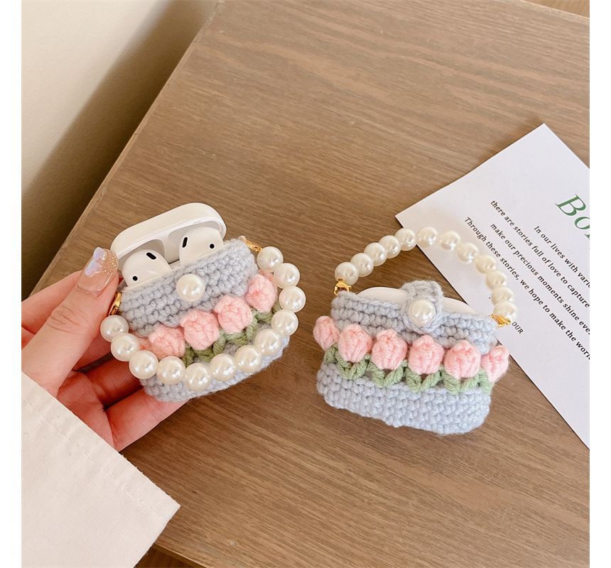 Tulip Knit Faux Pearl AirPods / Pro Earphone Case Skin