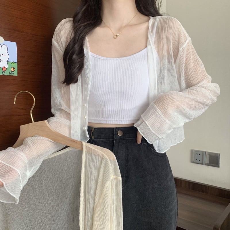 Lightweight Faux Pearl V-Neck Cardigan