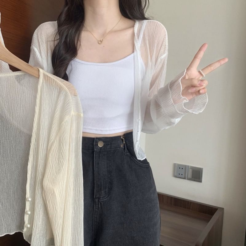 Lightweight Faux Pearl V-Neck Cardigan