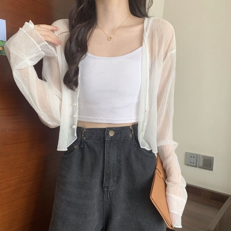 Lightweight Faux Pearl V-Neck Cardigan