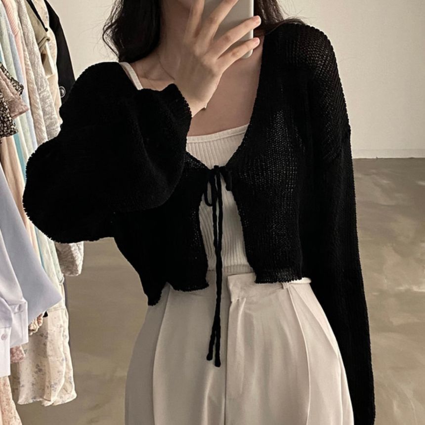 Cropped V-Neck Tie Front Cardigan