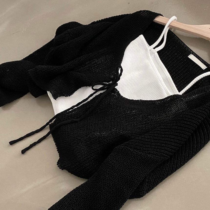 Cropped V-Neck Tie Front Cardigan