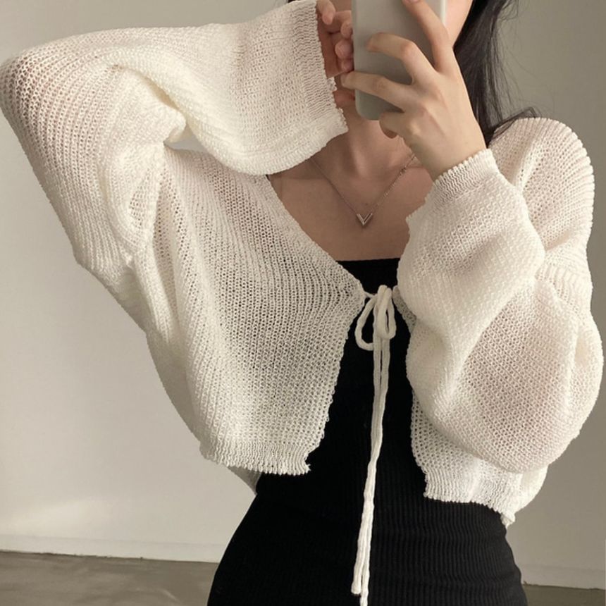 Cropped V-Neck Tie Front Cardigan