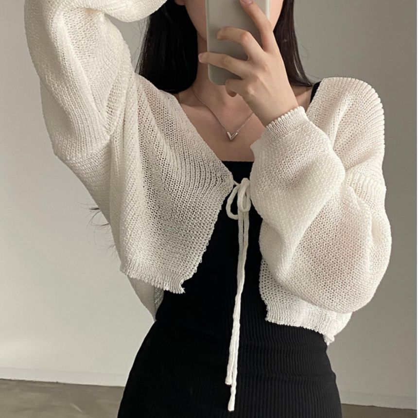 Cropped V-Neck Tie Front Cardigan