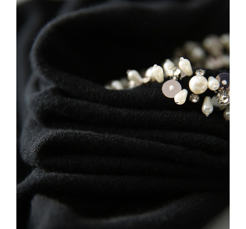 Faux Pearl Plain Cardigan
