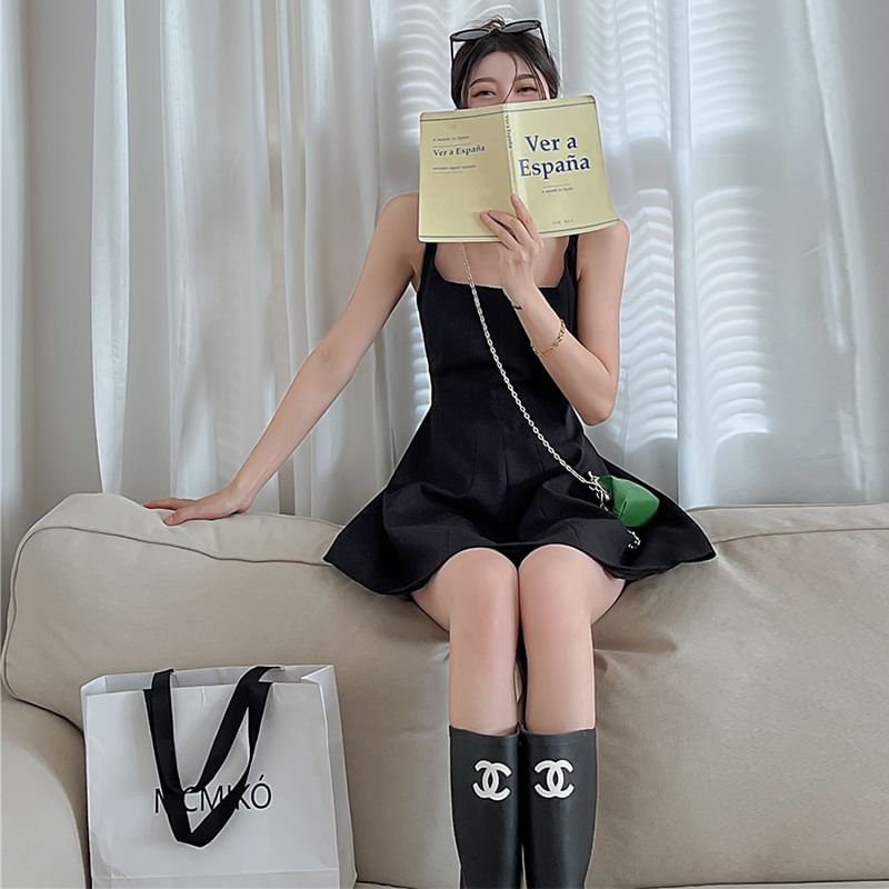 Thin Strap Solid Mini A-Line Dress
