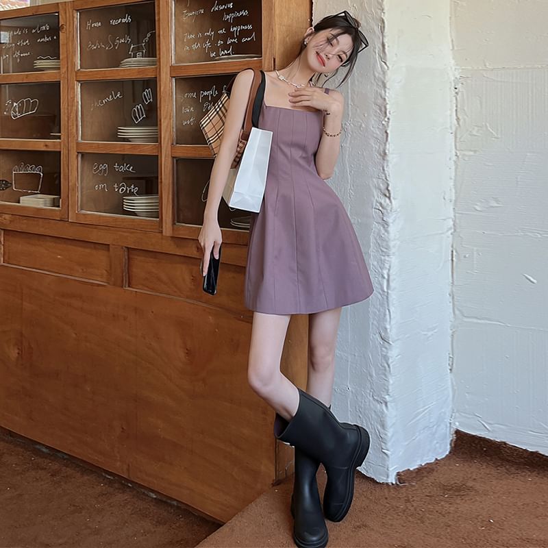 Thin Strap Solid Mini A-Line Dress