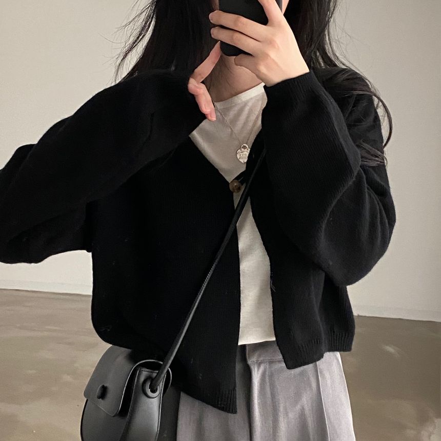 Single-Button Plain Cardigan