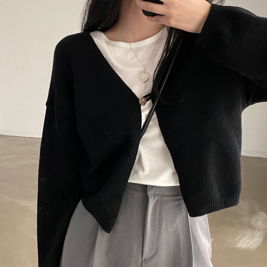 Single-Button Plain Cardigan