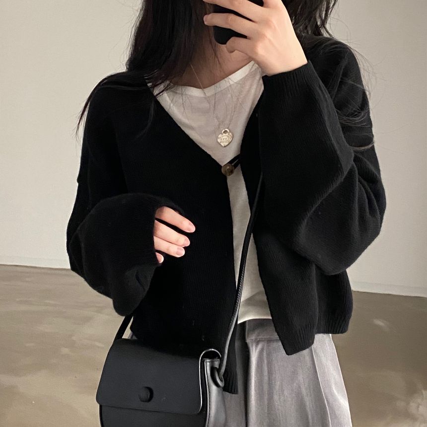 Single-Button Plain Cardigan