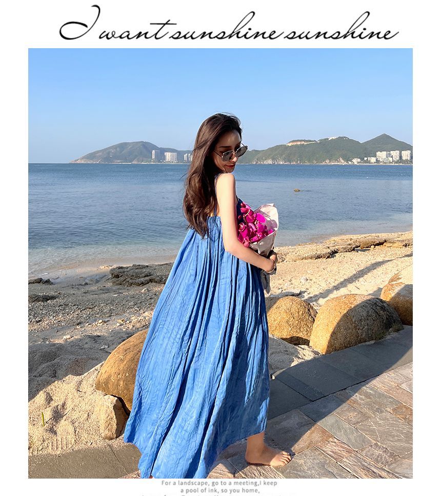 Thin Strap Solid Midi A-Line Sundress