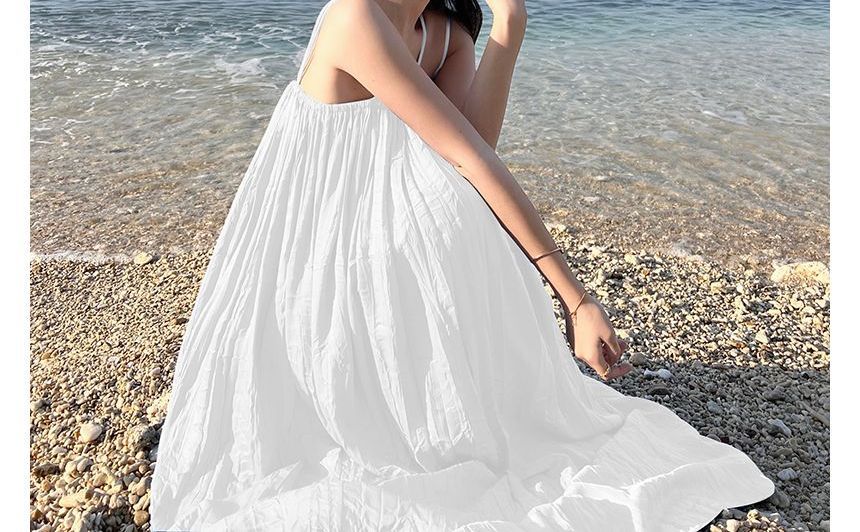 Thin Strap Solid Midi A-Line Sundress