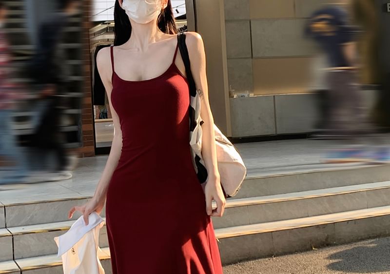 Thin Strap Solid Slim-Fit Dress