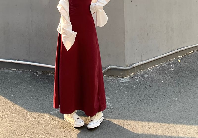 Thin Strap Solid Slim-Fit Dress