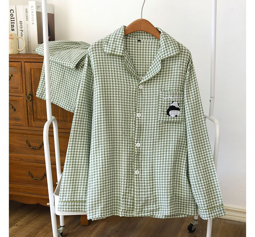 Couple Matching Pajama Set: Long-Sleeve Plaid Top + Pants (Various Designs)