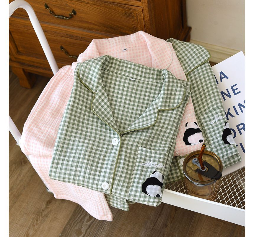 Couple Matching Pajama Set: Long-Sleeve Plaid Top + Pants (Various Designs)